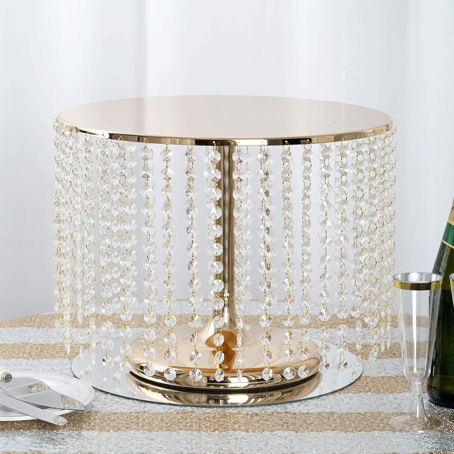 Gold w/ Chandelier Crystals Flat Cake Stand