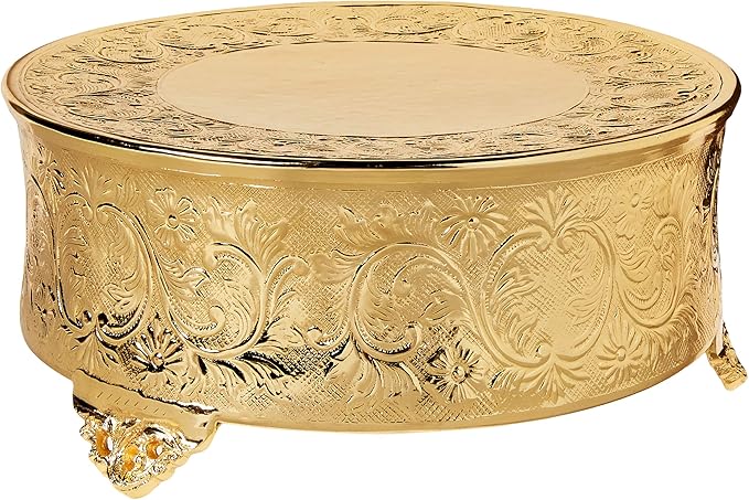 Gold w/ Flowery Design Flat Cake Stand