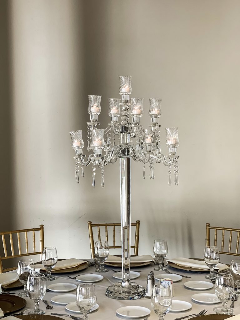 9 Armed Acrylic w/ Crystals Candelabra - Chandelier Style