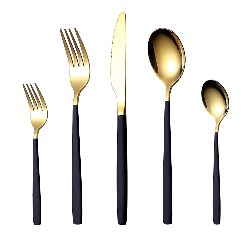 Gold w/ Black Handle Cutlery Set