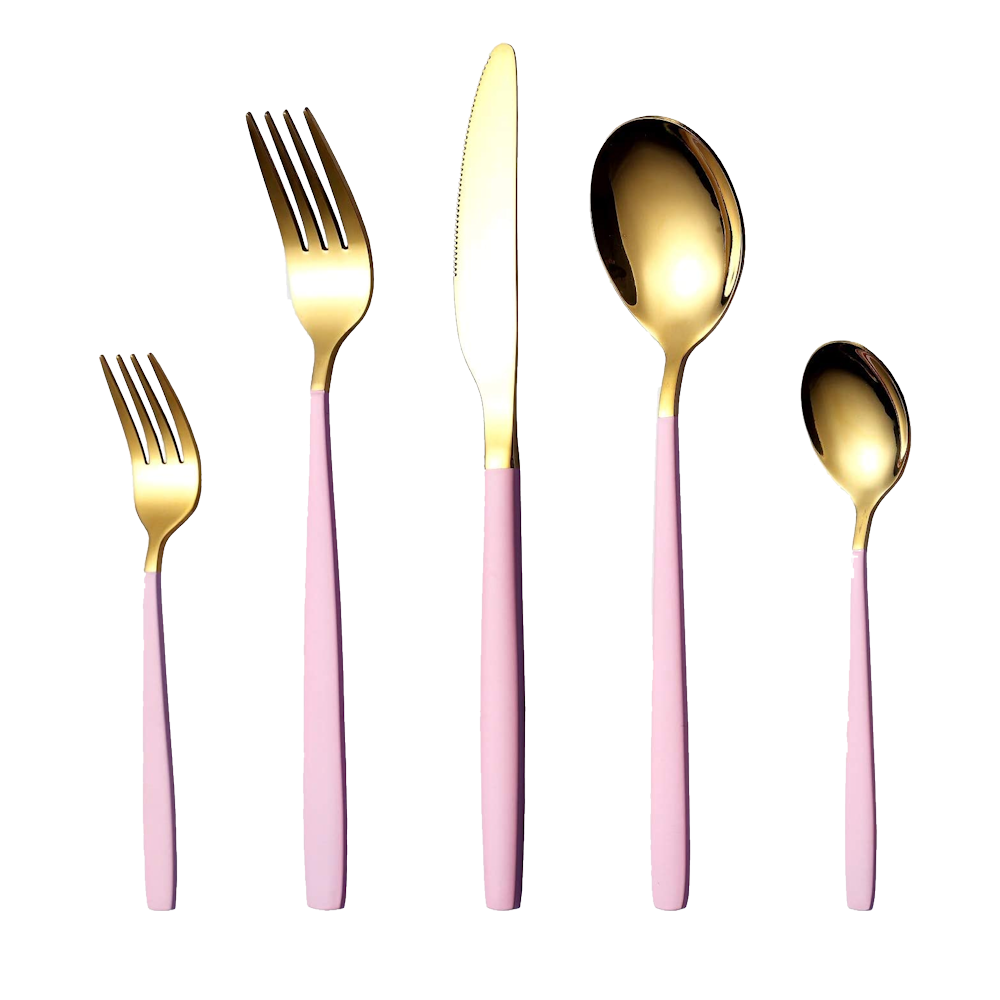 Gold w/ Pink Handle Cutlery Set