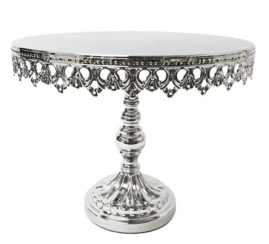 Silver w/ Mirror Top Elevated Cake Stand