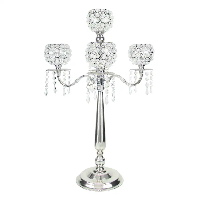 5 Armed Silver Candelabra Chandelier Style w/ Hanging Crystals