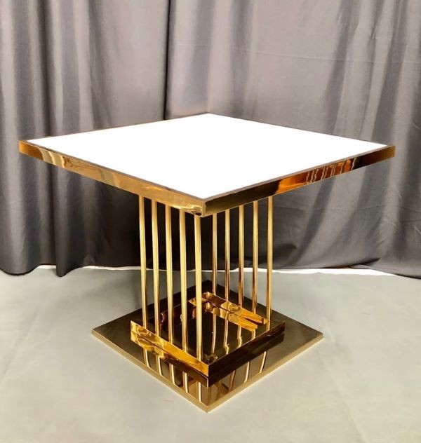 Gold Table w/ White Top Elevated Cake Stand