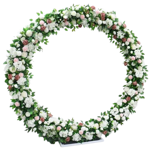 Blush, Pink, White and Green Leaves - Round Hollow Flower Backdrop