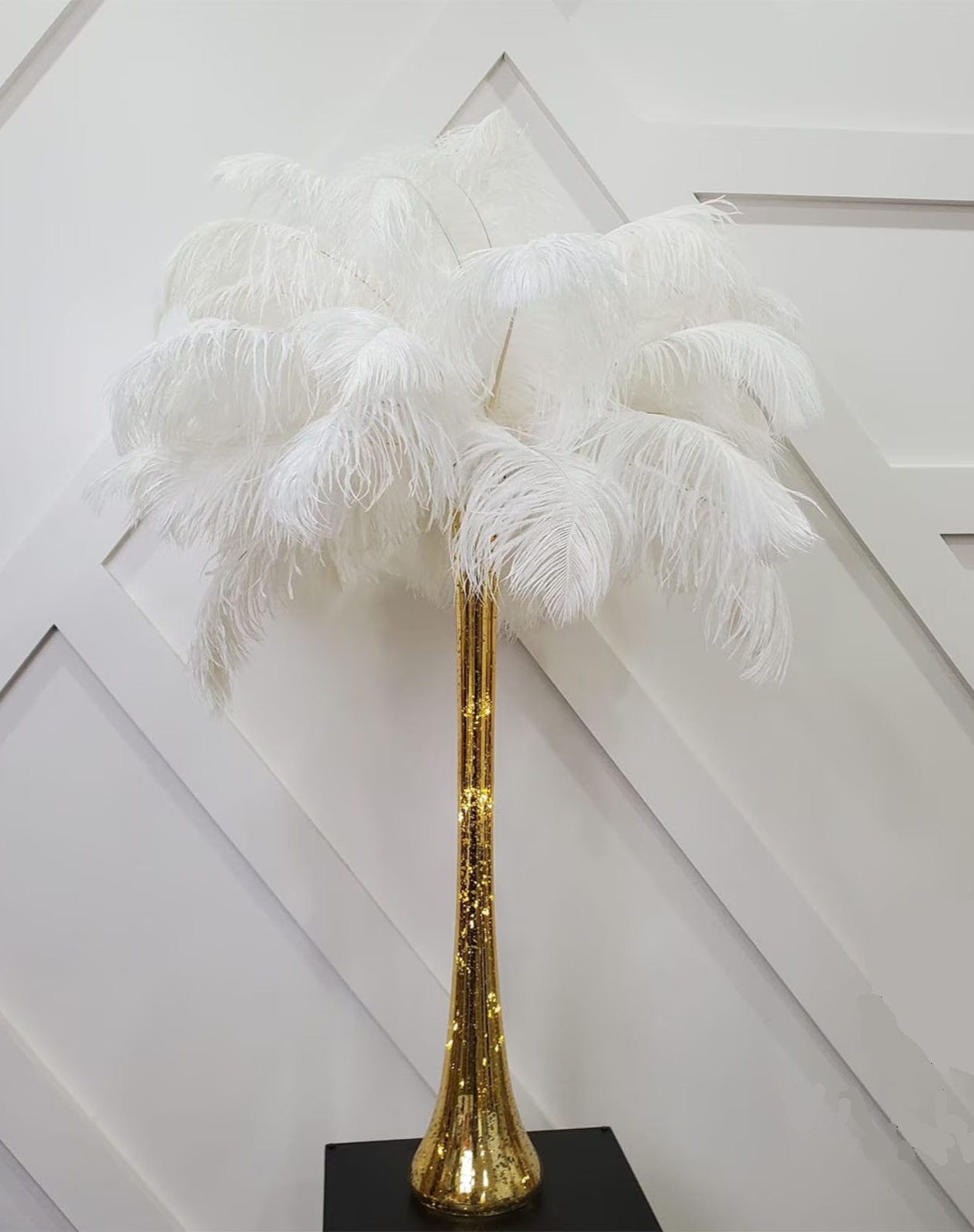 Gold Vase w/ White Feathers