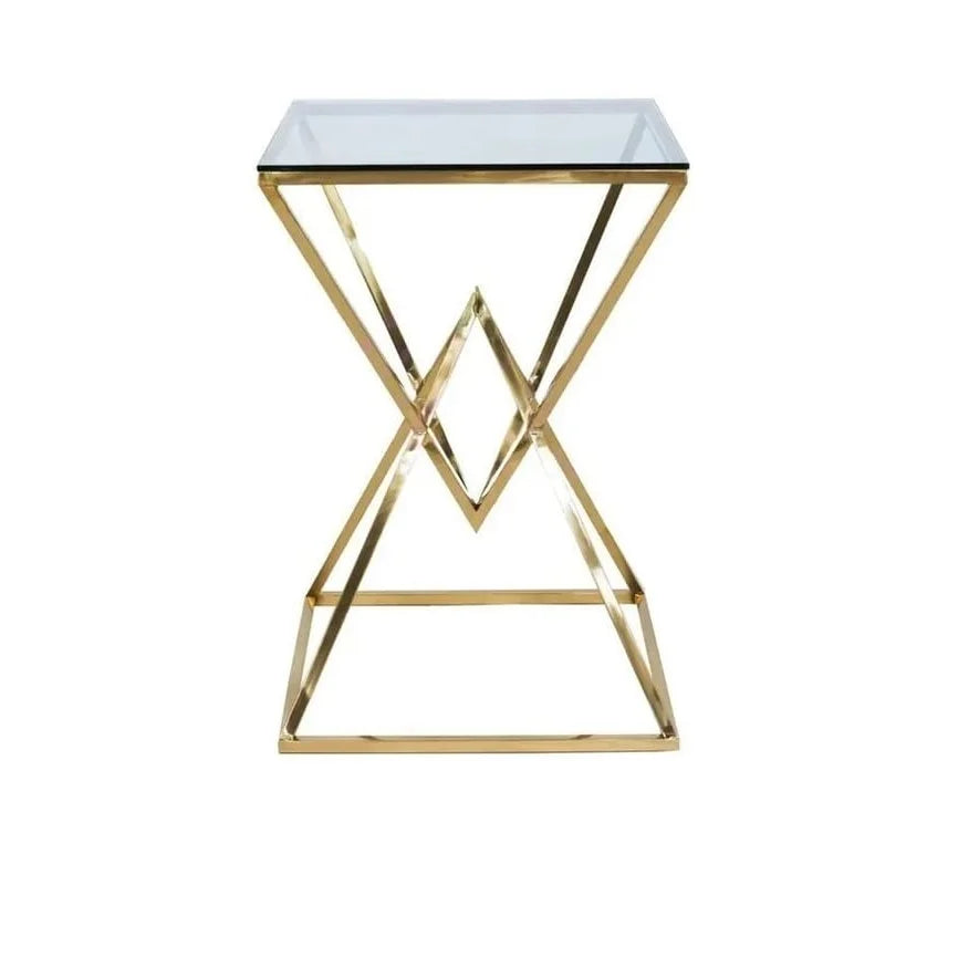 Gold Table w/ Diamond Design & Glass Top Elevated Cake Stand