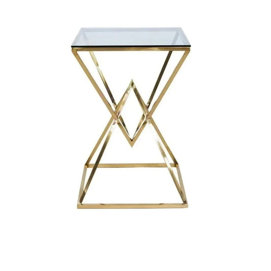 Gold Table w/ Diamond Design & Glass Top Elevated Cake Stand