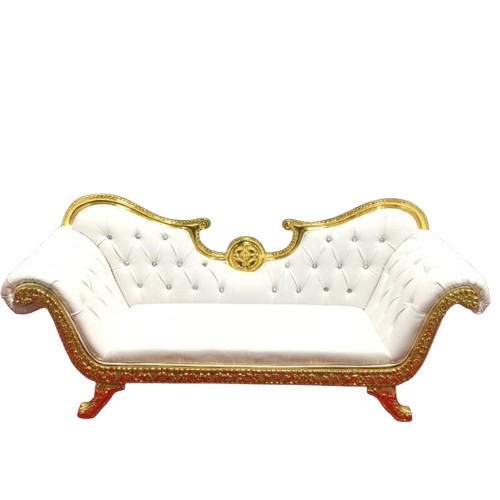 Royal White Leather & Gold Trim Love Seat