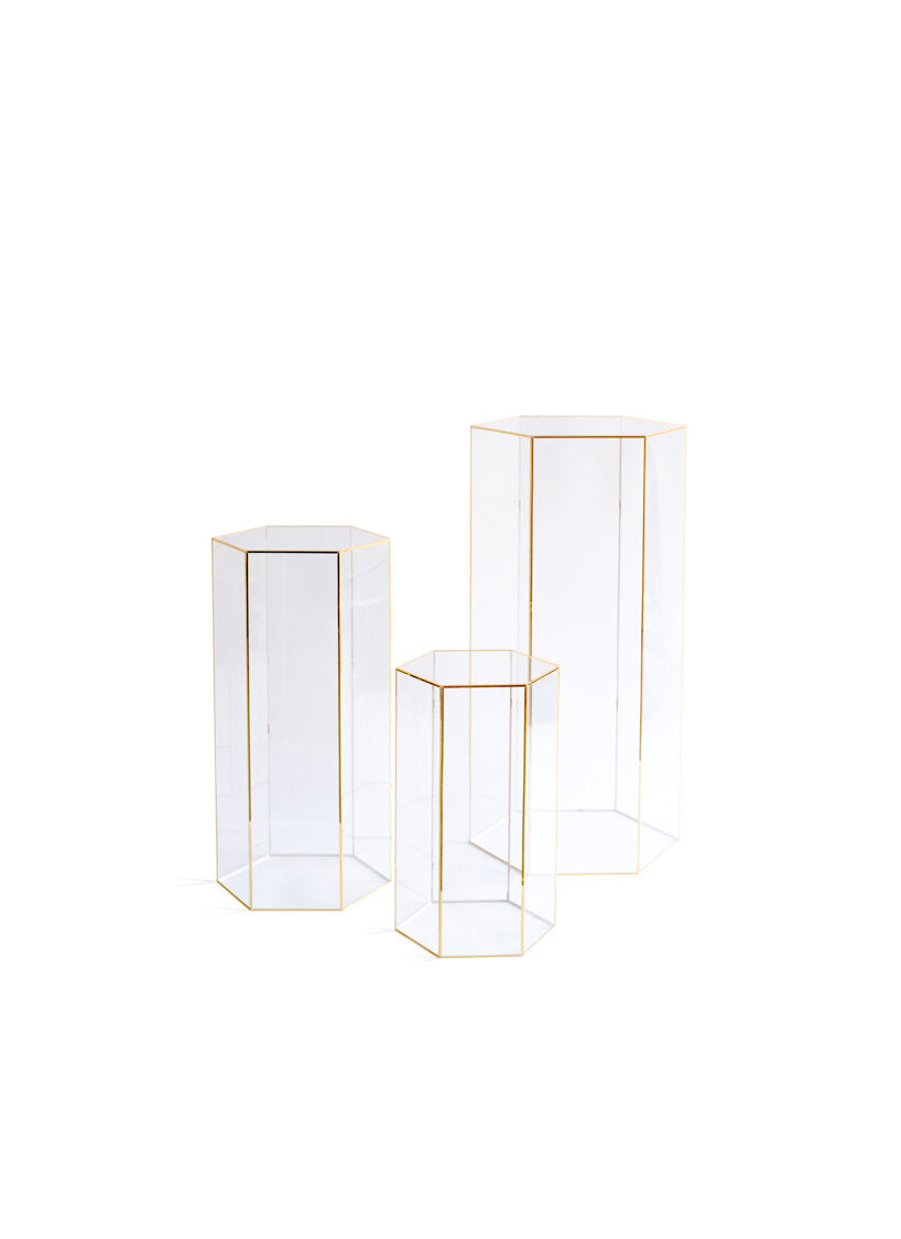 Gold & Clear (set of 3) Hexagon Plinths
