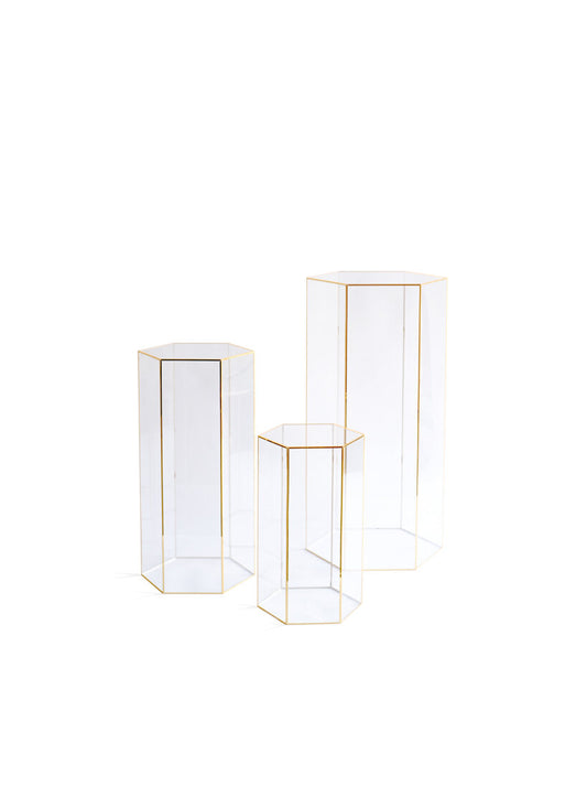 Gold & Clear (set of 3) Hexagon Plinths