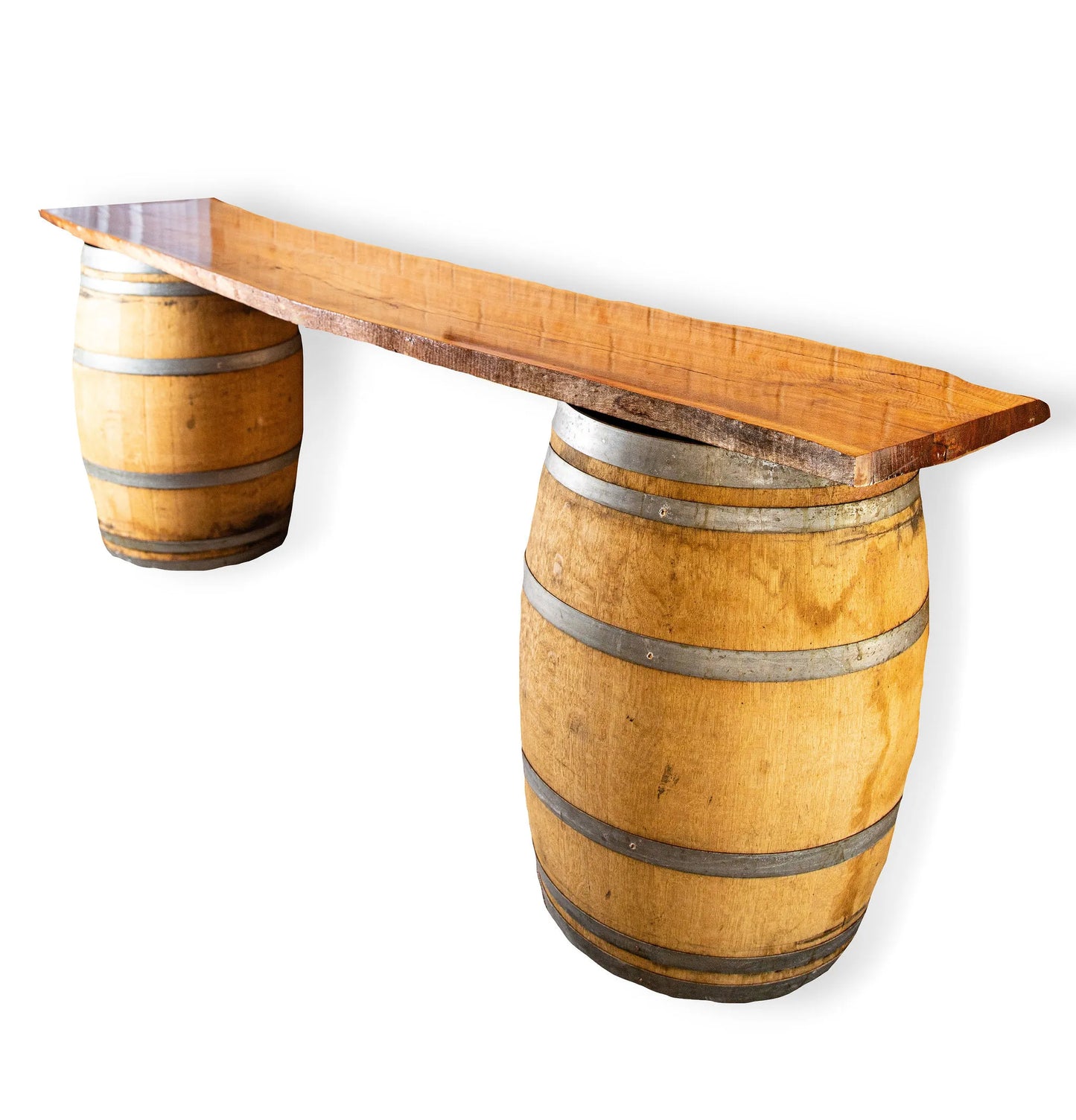 7' Oak Bar Top w/ 2 Barrells