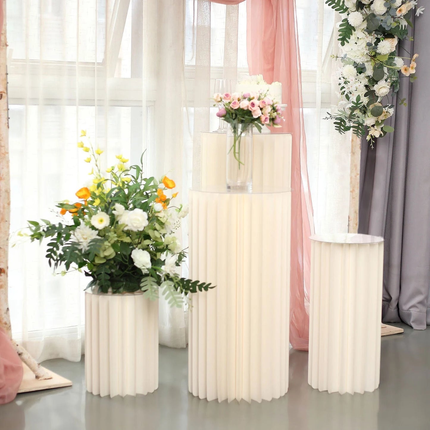 Ivory Wavy Cylinder Plinths