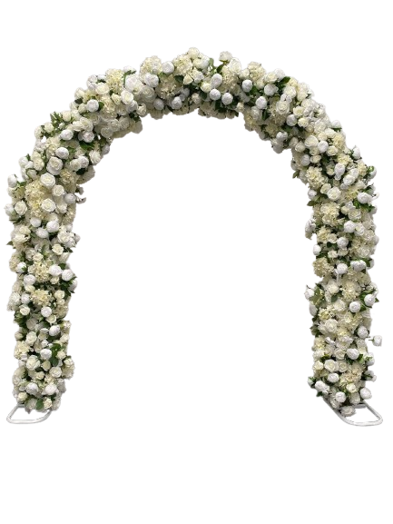 White, Light Yellow w/ Green Leaves - Half Round Hollow Flower Backdrop