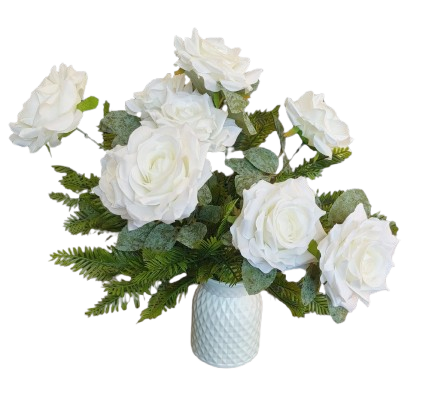 White Vase w/ White Floral Arrangement