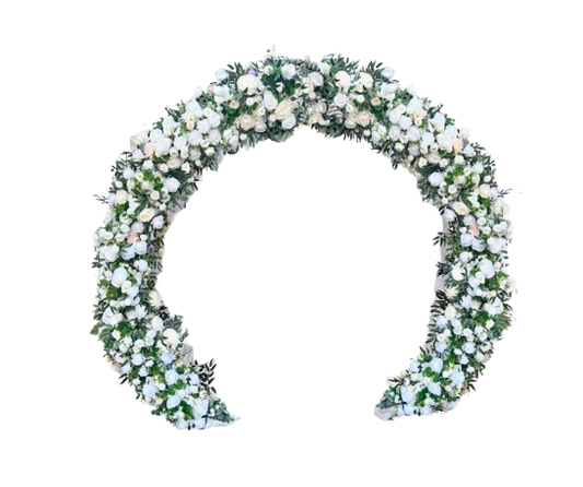 White w/ Green Leaves - Round Hollow Flower Backdrop