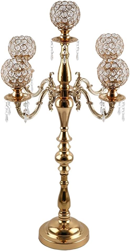 5 Armed Gold Candelabra Chandelier Style w/ Hanging Crystals