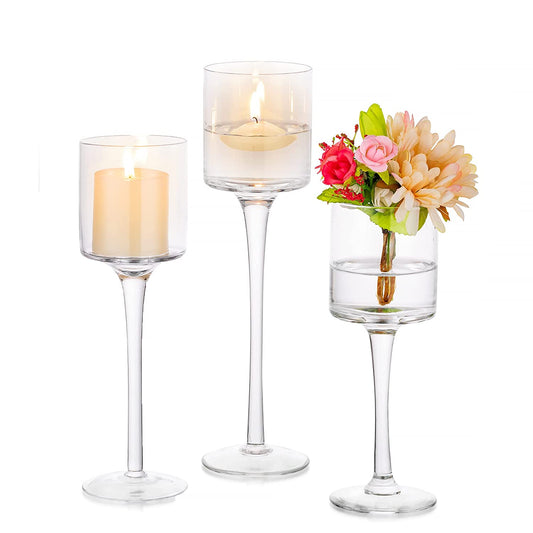 3 Acrylic Small Candle Holders w/ Long Stems