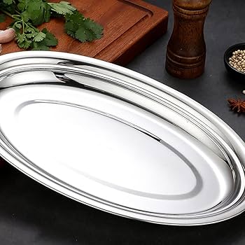 Polished Stainless Steel 14" x 11" Oval Platter