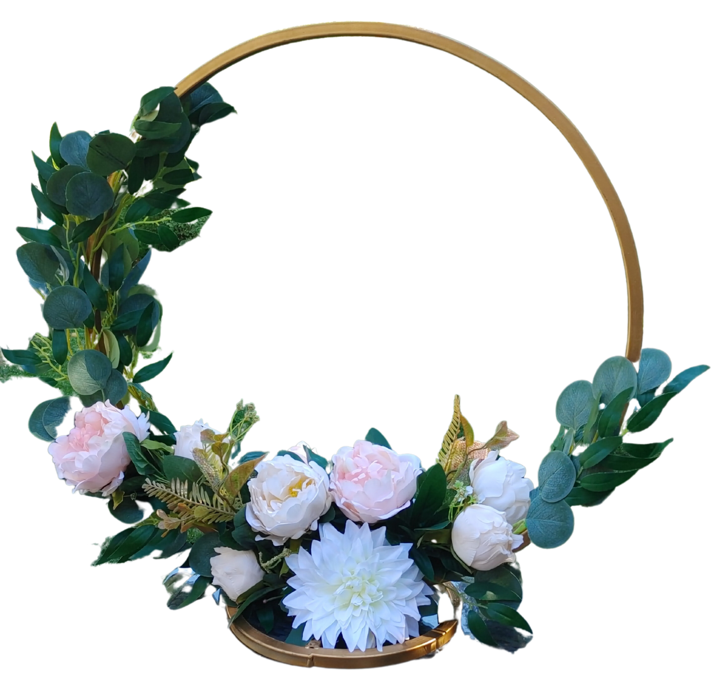 Gold Circe Centerpiece w/ White & Green Floral Arrangement