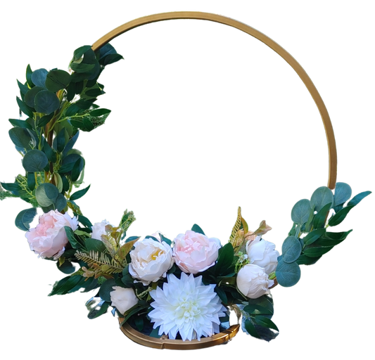 Gold Circe Centerpiece w/ White & Green Floral Arrangement