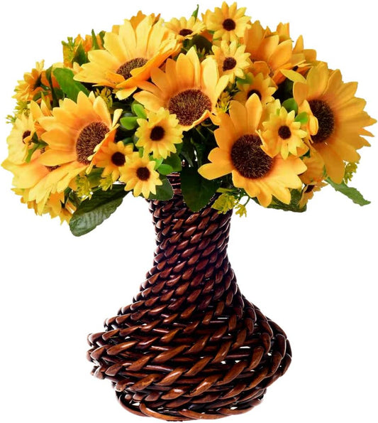 Wooden Vase w/ Sunflower Arrangement