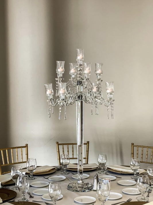 9 Armed Acrylic w/ Crystals Candelabra - Chandelier Style