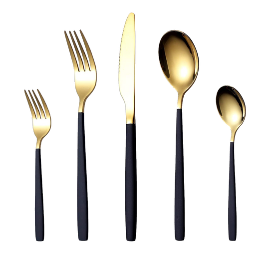 Gold w/ Black Handle Cutlery Set
