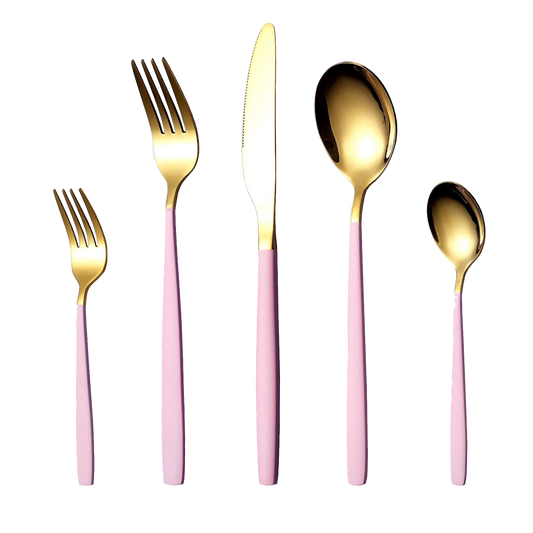 Gold w/ Pink Handle Cutlery Set