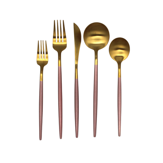 Slim Gold w/ Pink Handle Cutlery Set