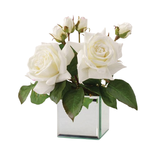 Mirrored Cube w/ White Floral Arrangement