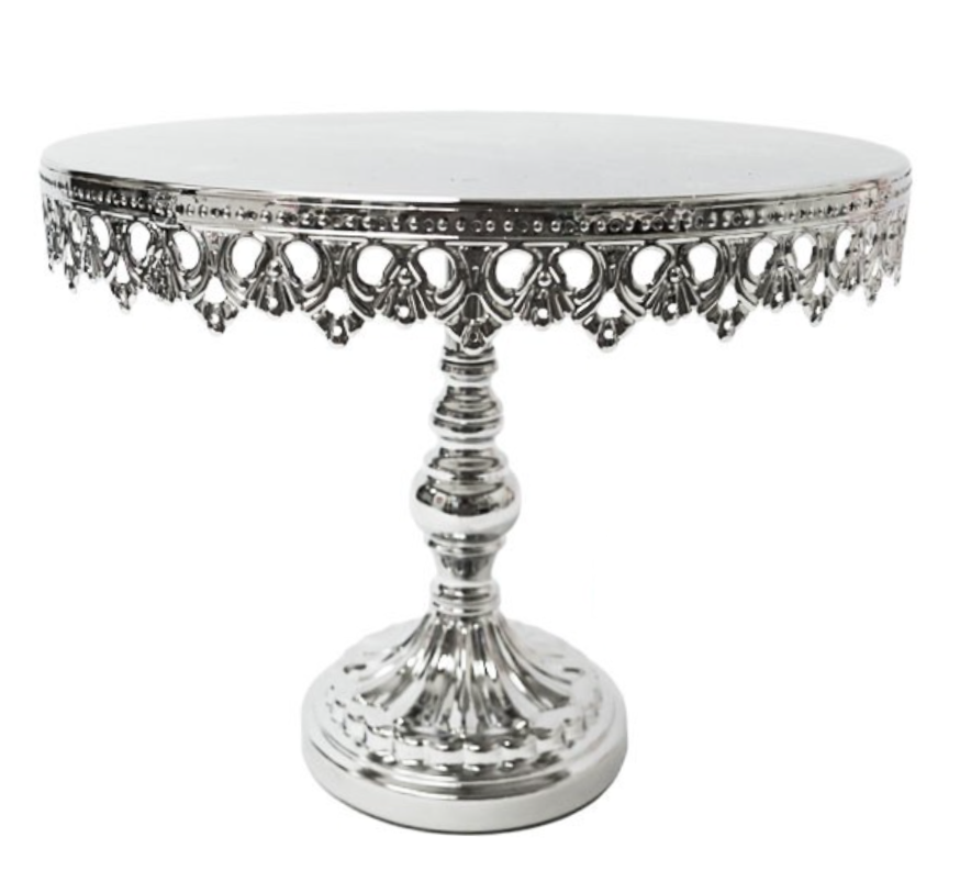 Silver w/ Mirror Top Elevated Cake Stand