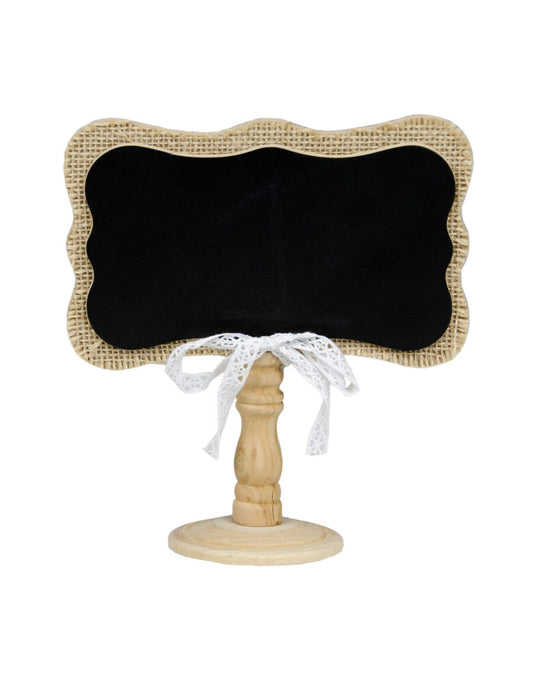 Chalkboard Table Number Stands w/ Burlap and Lace Bow