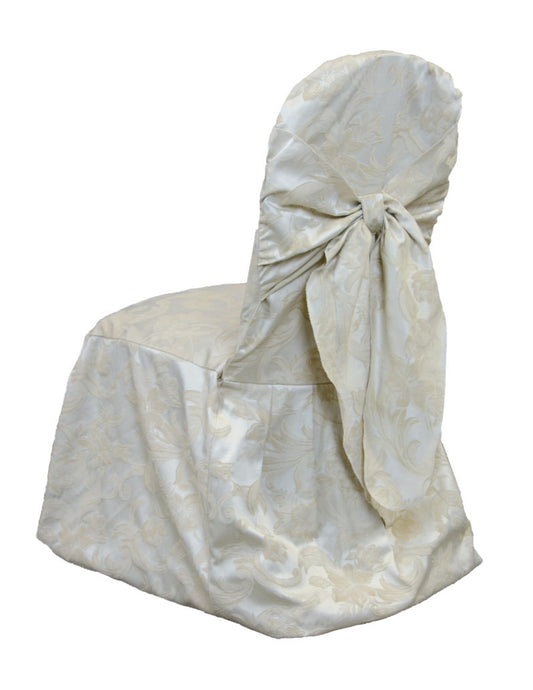 Champagne/White Damask Chair Cover