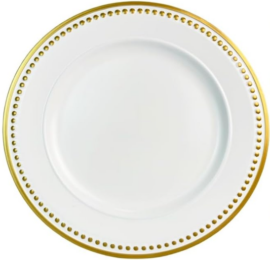White w/ Gold Rim & Gold Beads