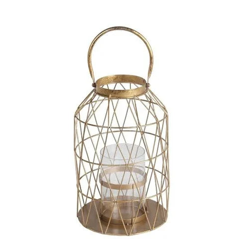 Geometric Gold 17" High Lantern