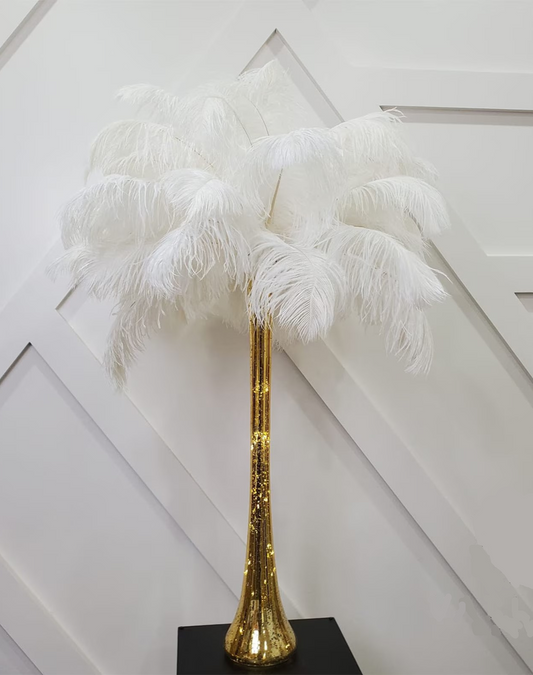 Gold Vase w/ White Feathers