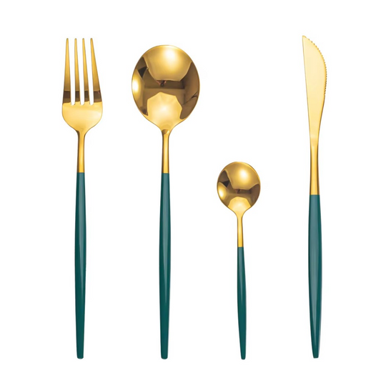 Slim Gold w/ Green Handle Cutlery Set