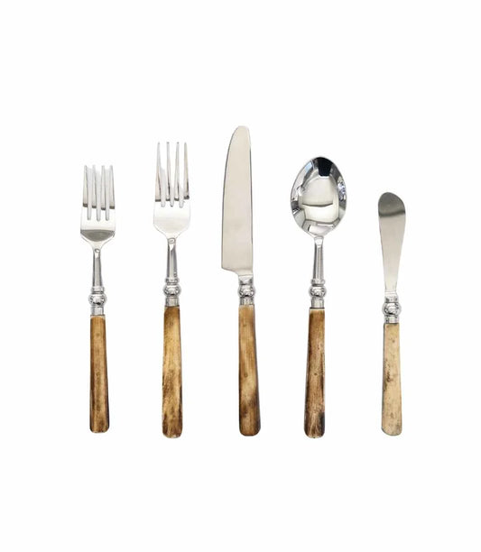 Silver w/ Wooden Handle Cutlery Set