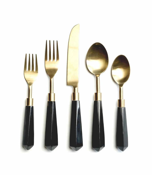 Matte Gold w/ Large Black Handle Cutlery Set