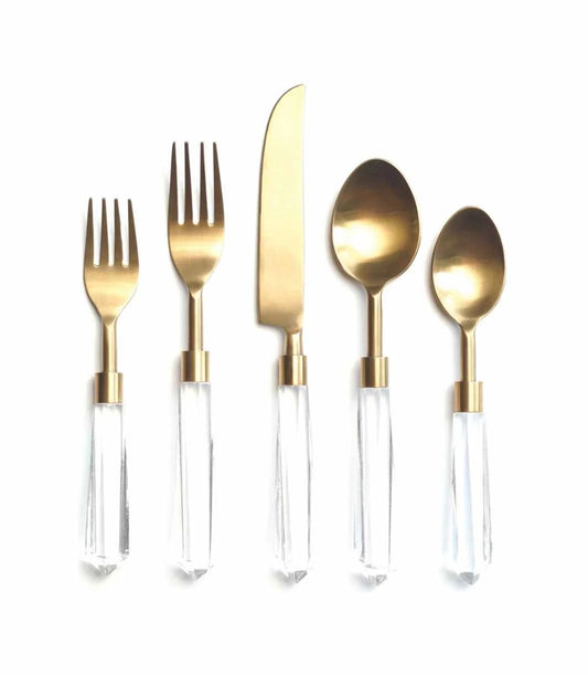 Matte Gold w/ Large Acrylic Handle Cutlery Set