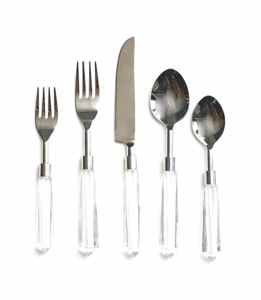Silver w/ Large Acrylic Handle Cutlery Set
