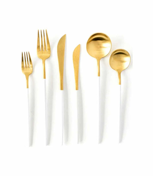 Slim Gold w/ White Handle Cutlery Set
