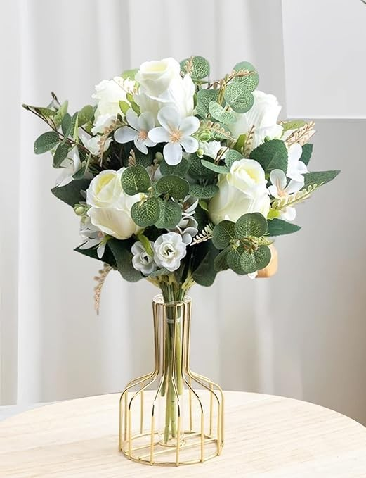 Geometric Vase w/ White Floral Arrangement